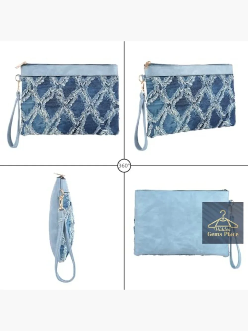 Distressed Denim Evening Purse Pu Leather Clutch Handbag Wristlet Bag